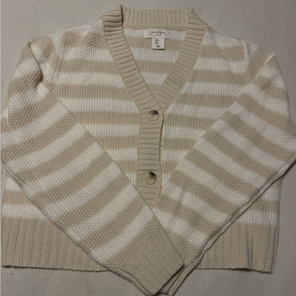 Jessica Simpson Beige and White Striped Cardigan